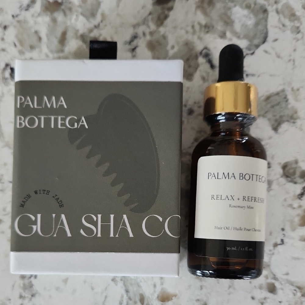 Palma Bottega NWT Gua Sha Comb+ Hair Oil Relax + Refresh Rosemary Mint Set